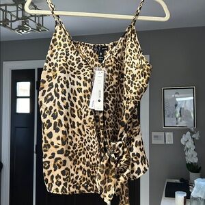 Aqua Leopard Print V-Neck Top surplus style with side tie